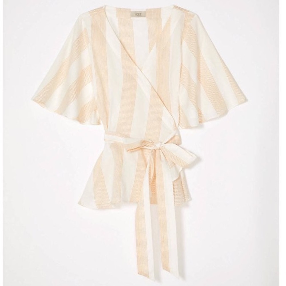 Loft wrap front striped gold and white blouse - Picture 3 of 16